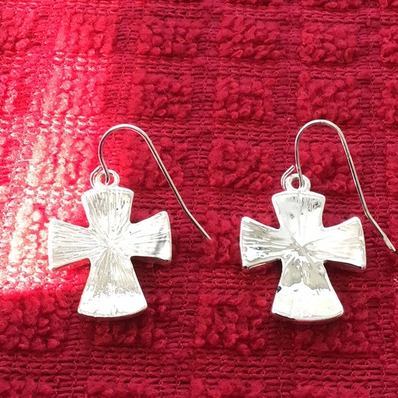 Silver Detailed Cross Earrings with Hook Backing - Picture 2 of 4